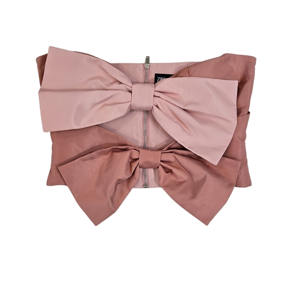 Zara Two Toned Pink Taffeta Bow Cut Out Sleeveless Top Size M NWOT - Picture 1 of 6